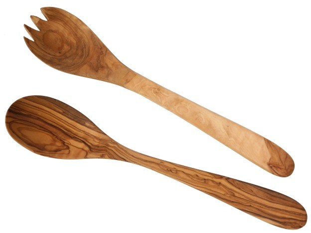 SeleXions Olivenholz Salatbesteck 2-teilig - Handgefertigte Salatzange Und Löffel 20cm